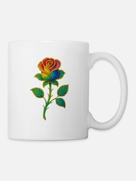Regenbogen-Glitzer-Rosen-Design - Tasse - Weiß