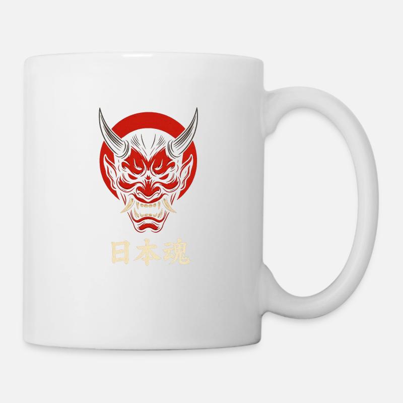 Oni Mask Japan Style – Aggressive Samurai Design - Mug - white