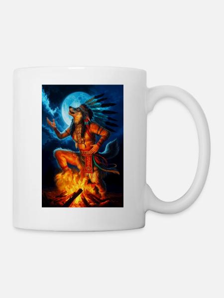 Humanoider Schamane Wolf - Tasse - Weiß