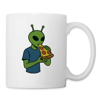 Alien mit Pizza-Snack-Design - Tasse - Weiß - Rechts