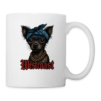 Urban Hund mit Bandana und Goldkette - Tasse - Weiß - Rechts