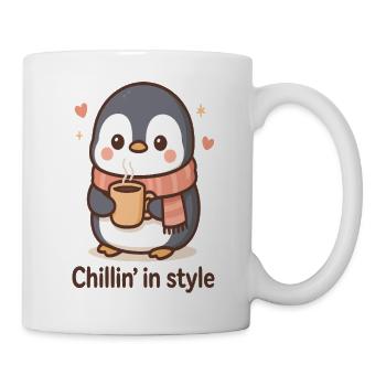 Niedlicher Pinguin mit Kaffee - Tasse - Weiß - Rechts