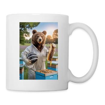 Humanoid Beekeeper Bear with Honeycomb and Bees - Mug - white - Right
