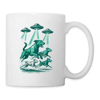 Alien UFOs UFO dogs beaming retro green gift - Mug - white - Right