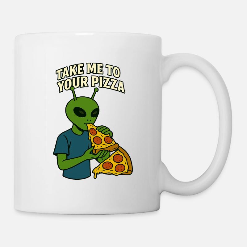 Alien Pizza T-Shirt Design with Slogan  - Mug - white