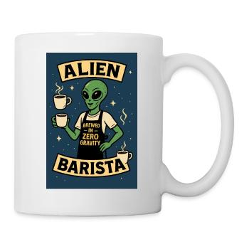 Alien Barista Kaffee Kunst T-Shirt - Tasse - Weiß - Rechts