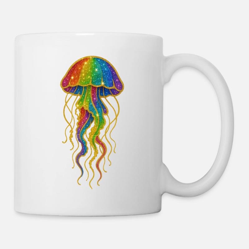 Glitzernder Regenbogenqualle Print - Tasse - Weiß