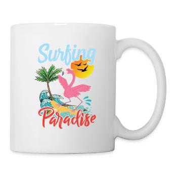 Surfing Flamingo Sonnenuntergang Design - Tasse - Weiß - Rechts