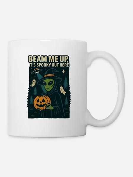 Halloween Alien T-Shirt – Beam Me Up, It's Spooky - Tasse - Weiß