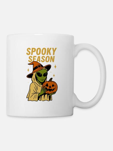 Alien Witch Halloween Pumpkin Spooky Season Design - Mug - white
