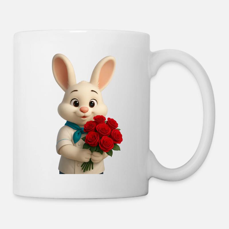 Chef Bunny mit Strauß roter Rosen - Tasse - Weiß