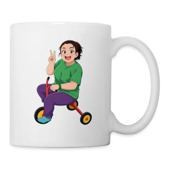 Colorful cartoon character on bike - Mug - white - Right