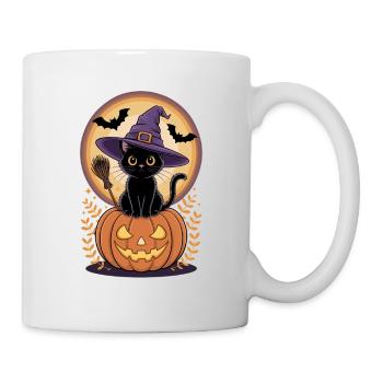 Witch cat with pumpkin view - Mug - white - Right