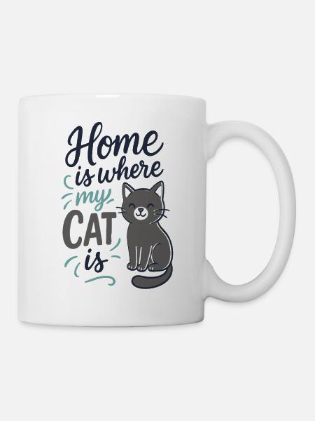 Home is where my cat is – Katzen Spruchmotiv - Tasse - Weiß