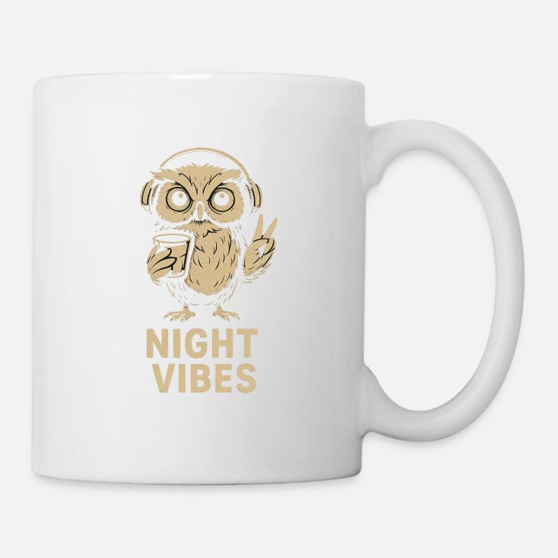 Night mood owl with headphones - Mug - white