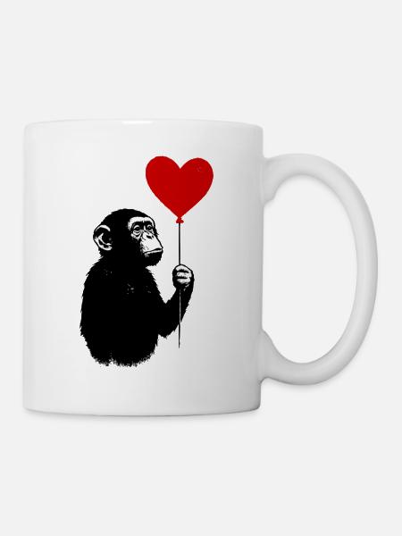 Liebesaffe mit Herzballon - Tasse - Weiß