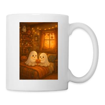 Cute Halloween ghosts in autumn - Mug - white - Right