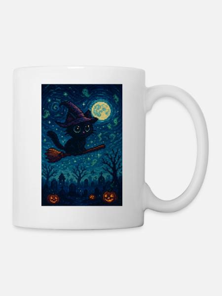 Jeu Halloween chat comme sorcière - Mug blanc - blanc