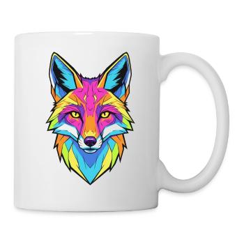 Buntes Wolfporträt mit geometrischem Stil - Tasse - Weiß - Rechts