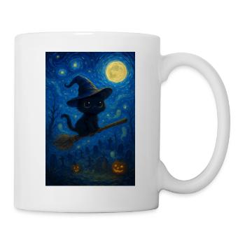 Chat magique en tant que portrait de sorcière - Mug blanc - blanc - Droite