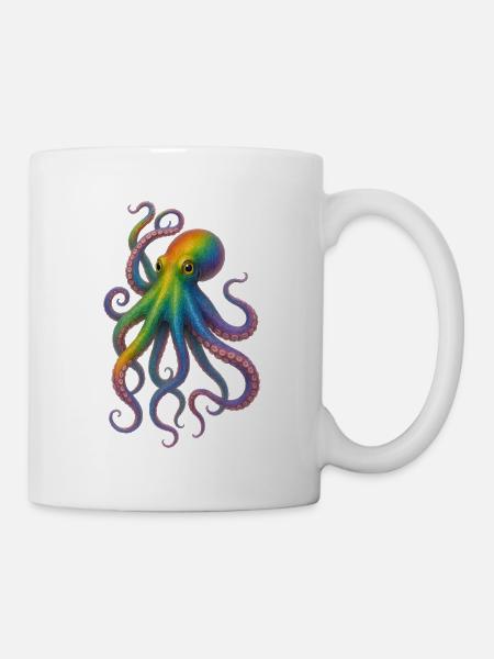 Bunter Regenbogen Oktopus Design - Tasse - Weiß
