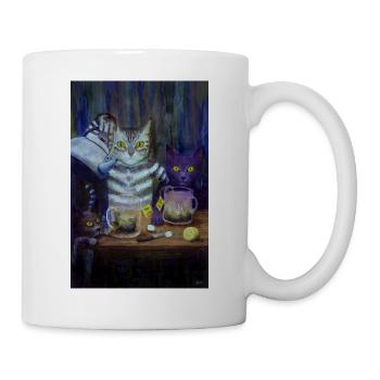 Katzen und Ratten genießen eine Teeparty - Tasse - Weiß - Rechts