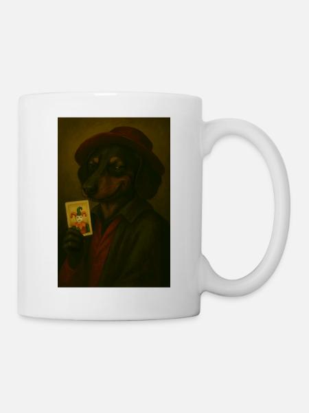 Hund mit Jokerkarte - Tasse - Weiß