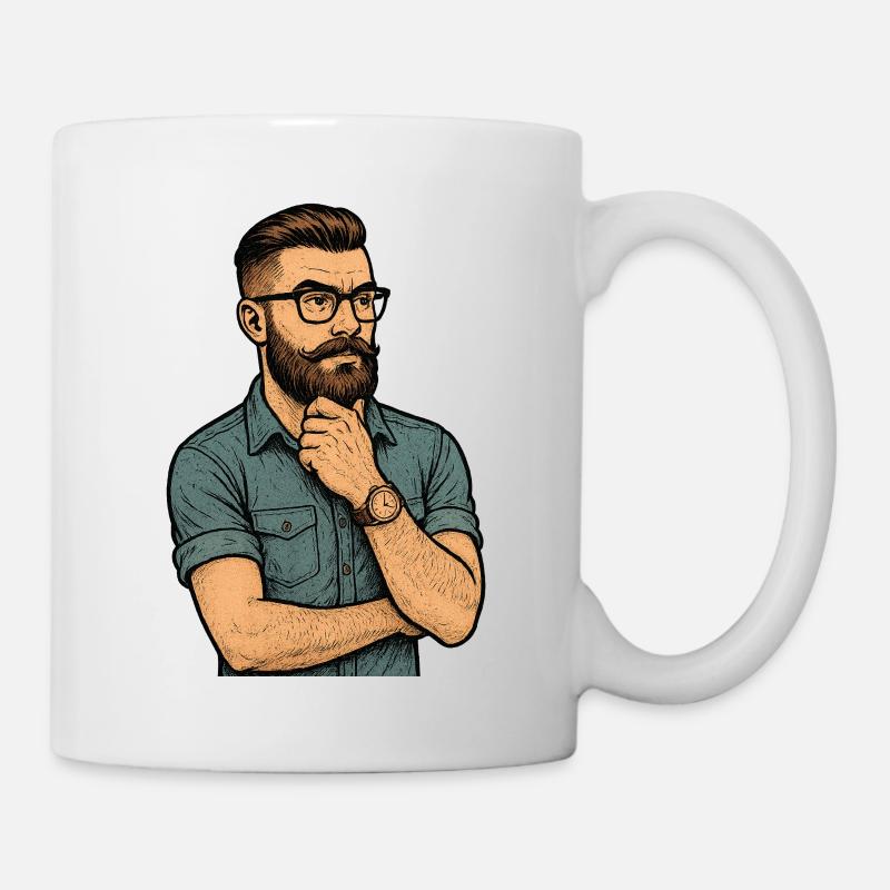 Porträt eines nachdenklichen Mannes mit Bart und Brille - Tasse - Weiß