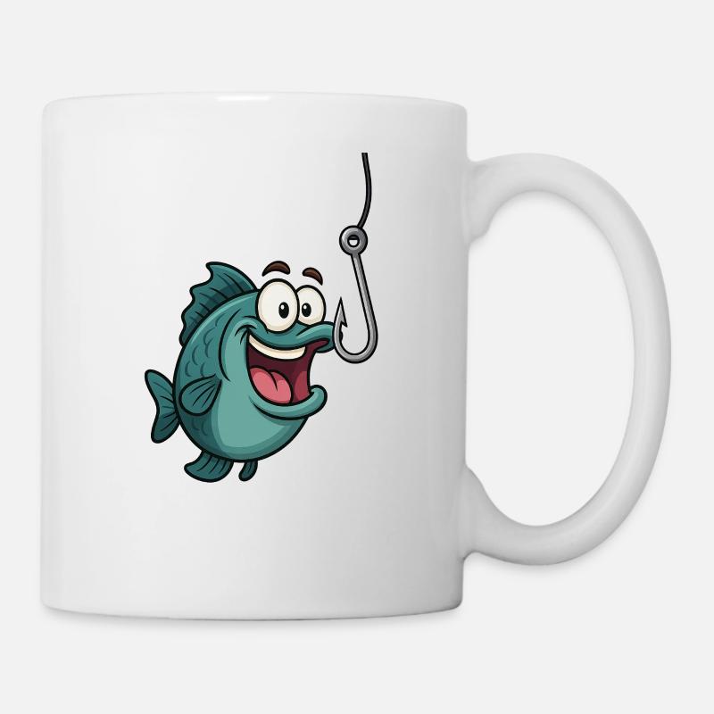 Poisson de dessin animé avec hameçon - Mug blanc - blanc