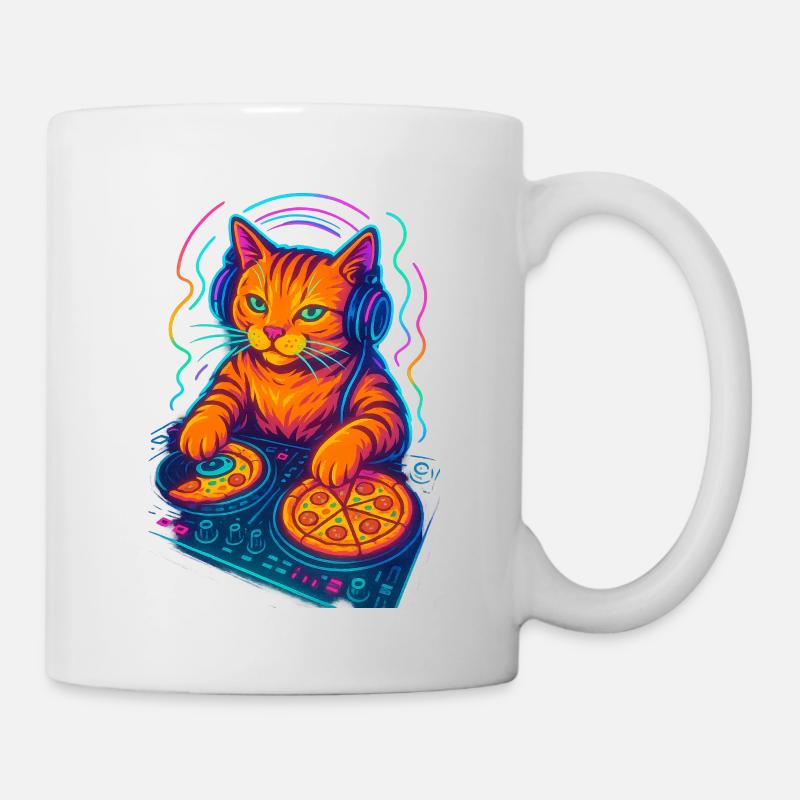 Neon DJ Cat Design - Mug - white
