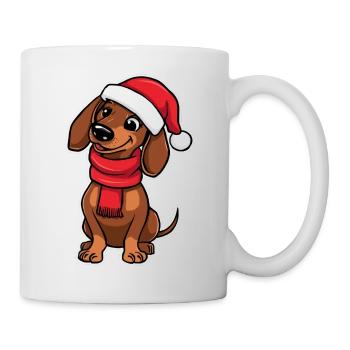 Teckel avec chapeau et écharpe de Père Noël - Mug blanc - blanc - Droite