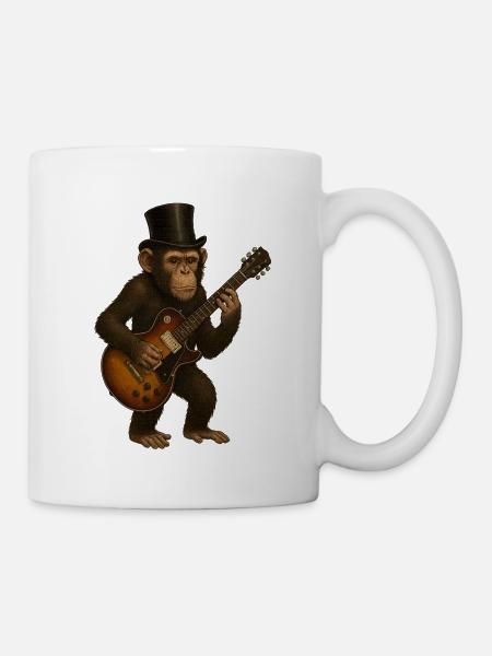 Eleganter Affe mit Zylinder und Gitarre - Tasse - Weiß