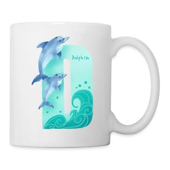Whimsical Alphabet. Letter D. Blue Dolphin design. - Mug - white - Right