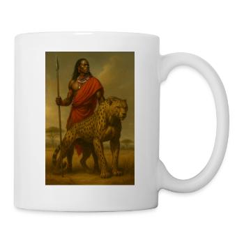 Tribal Warrior with Cheetah – Epic Illustration - Mug - white - Right