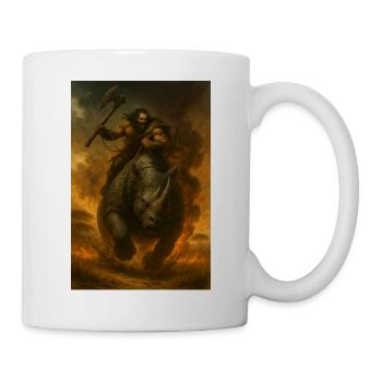 Stammeskrieger auf Nashorn – Fant Illustration - Tasse - Weiß - Rechts
