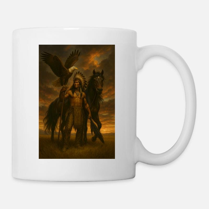 Indianerkrieger mit Adler und Pferd - Tasse - Weiß