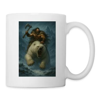 Wikingerkrieger auf Eisbär – Fa-Illustration - Tasse - Weiß - Rechts