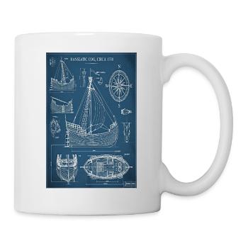 Hanseatic Cog Blueprint | Historical building plan - Mug - white - Right