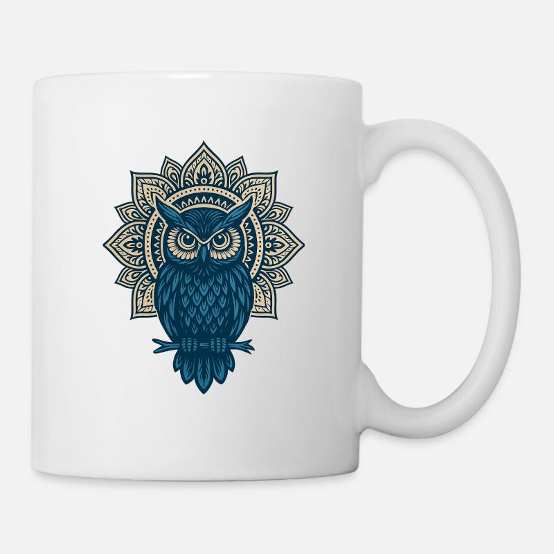 Blue Owl Mandala - Mug - white