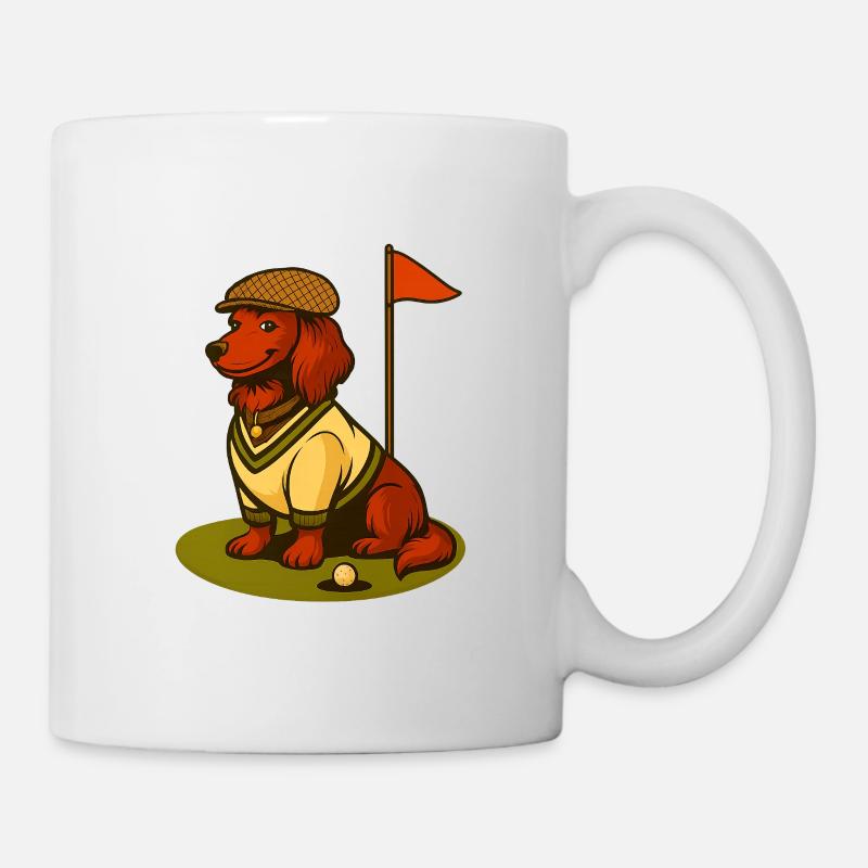 Teckel de golf en tenue rétro avec drapeau. - Mug blanc - blanc