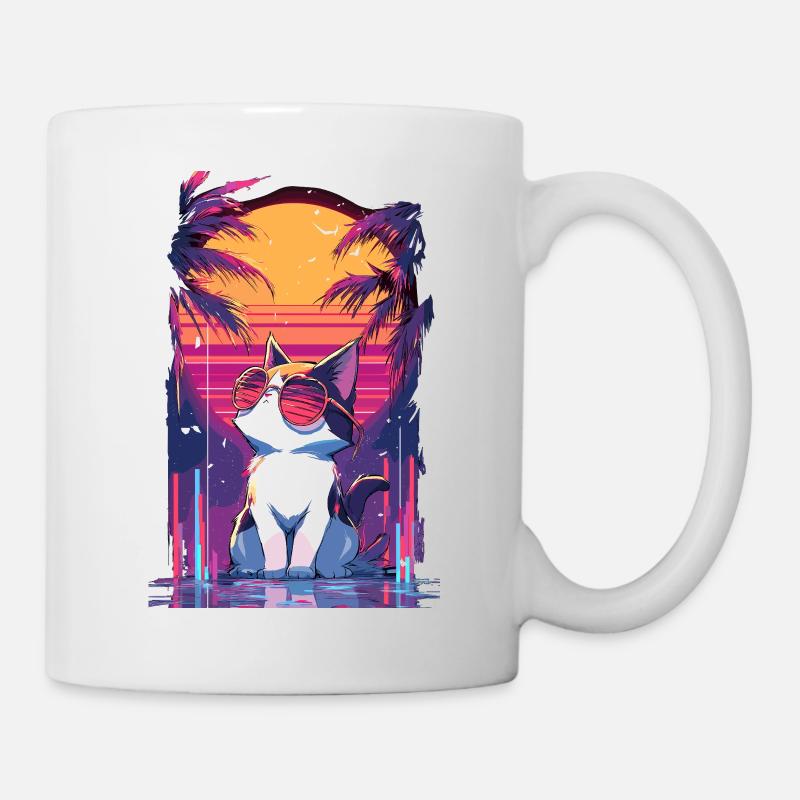 Chats Néon Coucher de soleil - Mug blanc - blanc