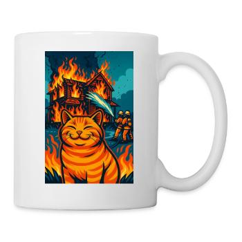 Lustige orangefarbene Katze, Feuerwache katzenartiges Inferno - Tasse - Weiß - Rechts