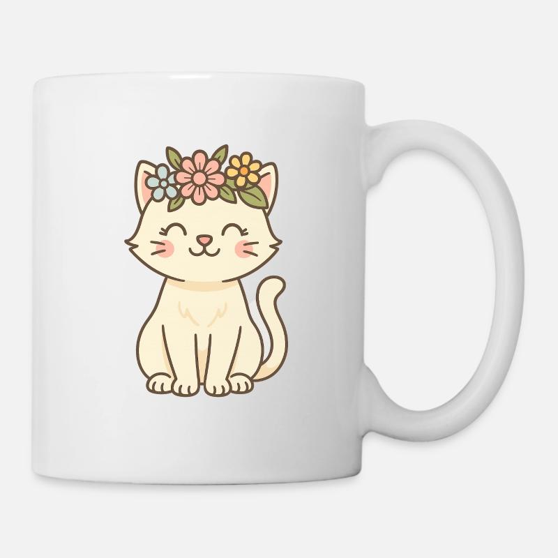 Floral Wreath Cat Charm - Mug - white