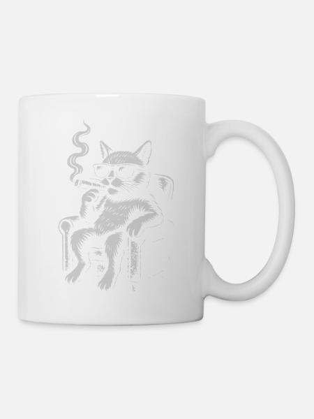 Coole Katzenliege mit Zigarre - Tasse - Weiß