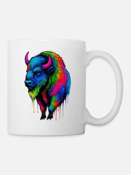 Bunter Bison Farbexplosion - Tasse - Weiß