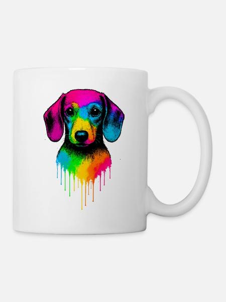 Regenbogen Dackel Tropfenkunst - Tasse - Weiß