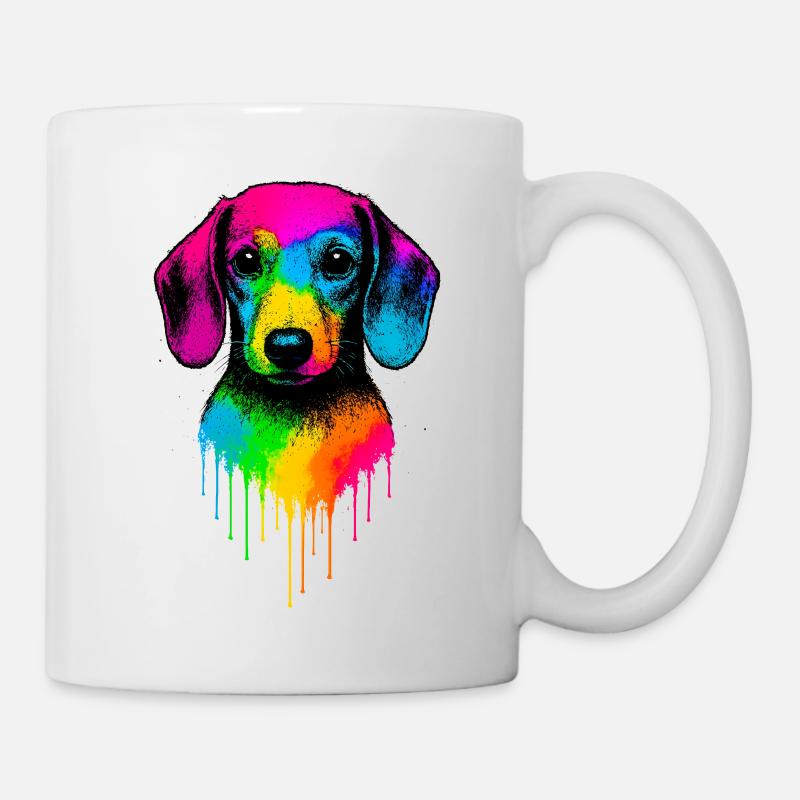 Rainbow Dachshund Drop Art - Mug - white