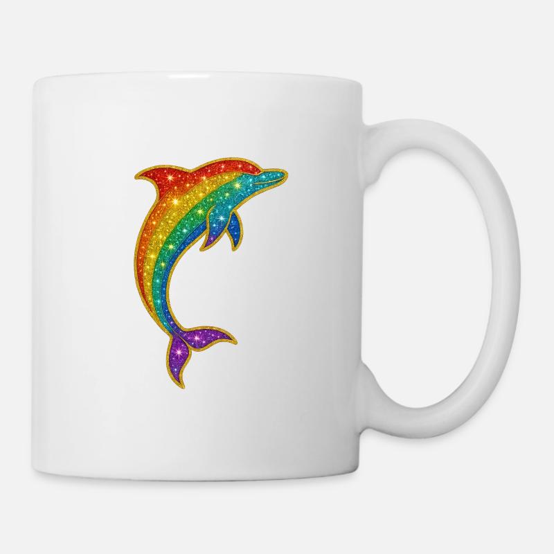 Glitzernder Regenbogen-Delfin - Tasse - Weiß
