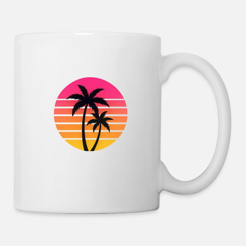 Coucher de soleil palmiers Silhouette Retro - Mug blanc - blanc