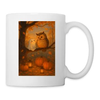 Fantôme avec hibou mignon - Mug blanc - blanc - Droite
